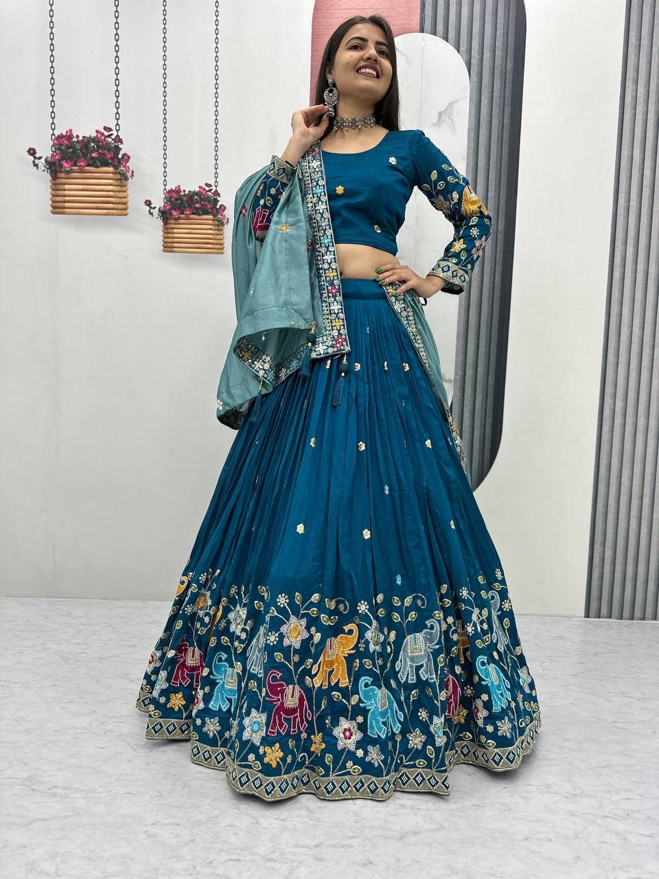 PC 545 Peacock Blue Vichitra Silk Lehenga Choli with Lace Border & Lace Work. Special Price ₹3249. Delivery 4-6 Working Days. Shop now. | Lehenga, Bollywood Lehenga, Creative Lehenga, Designer Lehenga, Embroidered Lehenga, Party Wear Lehenga