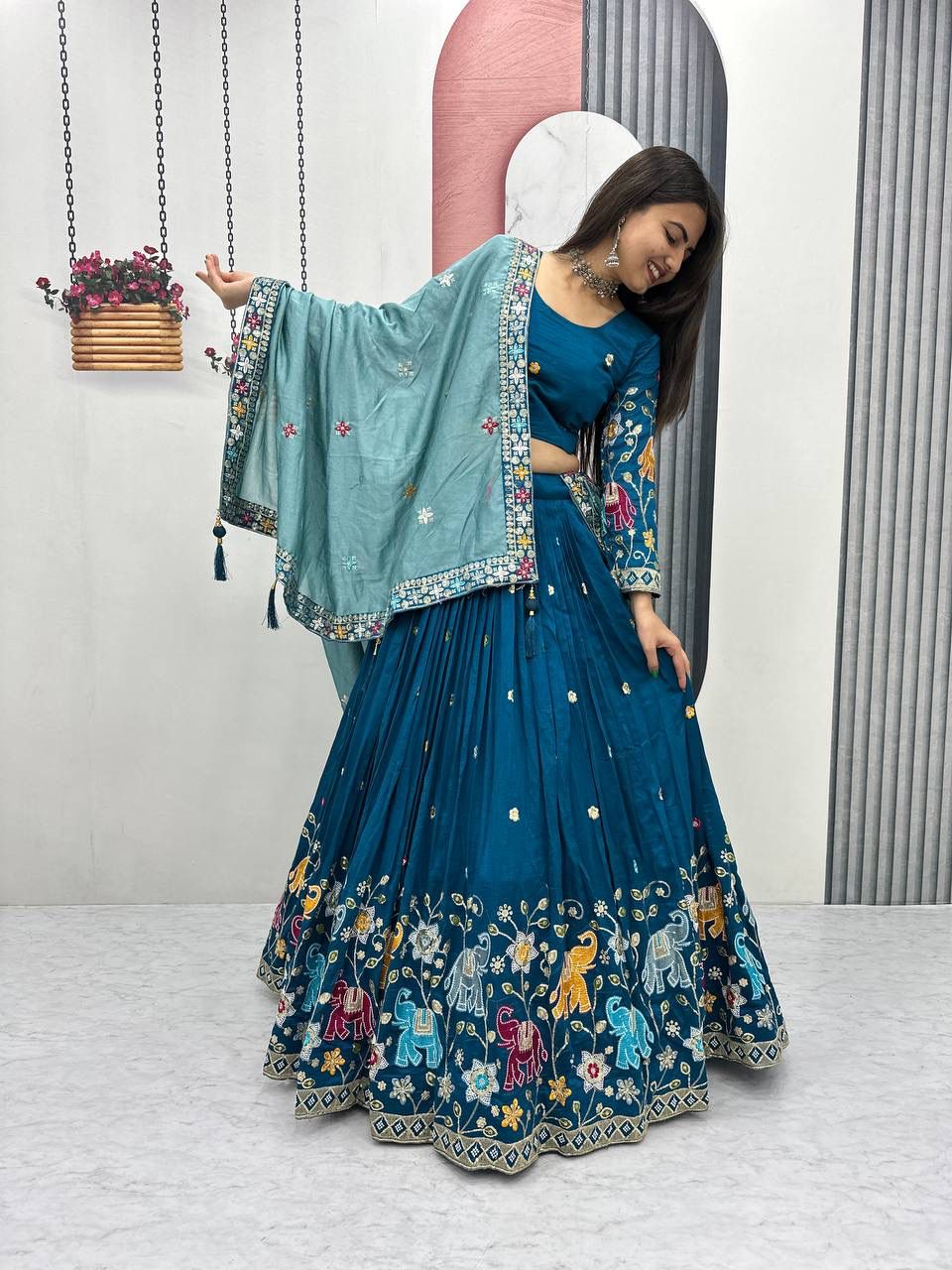 PC 545 Peacock Blue Vichitra Silk Lehenga Choli with Lace Border & Lace Work. Special Price ₹3249. Delivery 4-6 Working Days. Shop now. | Lehenga, Bollywood Lehenga, Creative Lehenga, Designer Lehenga, Embroidered Lehenga, Party Wear Lehenga