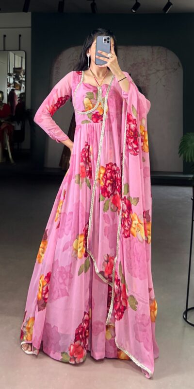 YNF 5103 Pink Lace Work Gown in Chiffon. Get it for ₹1899. Wedding, Party, Festive, Events Delivery 4-6 Working Days. Shop now. | Gowns, Bollywood Gowns, Creative Gowns, Designer Gowns, Embroidered Gowns, Party Wear Gowns