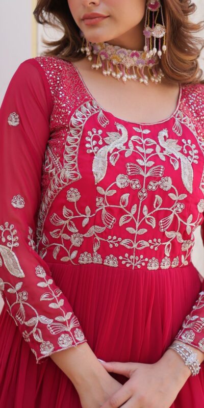 Ram 083 Pink Fox Georgette Sequence Work Gown . Wedding, Party, Festive, Events Grab it for ₹1749. Delivery 4-6 Working Days. Shop now. | Gowns, Bollywood Gowns, Creative Gowns, Designer Gowns, Embroidered Gowns, Party Wear Gowns