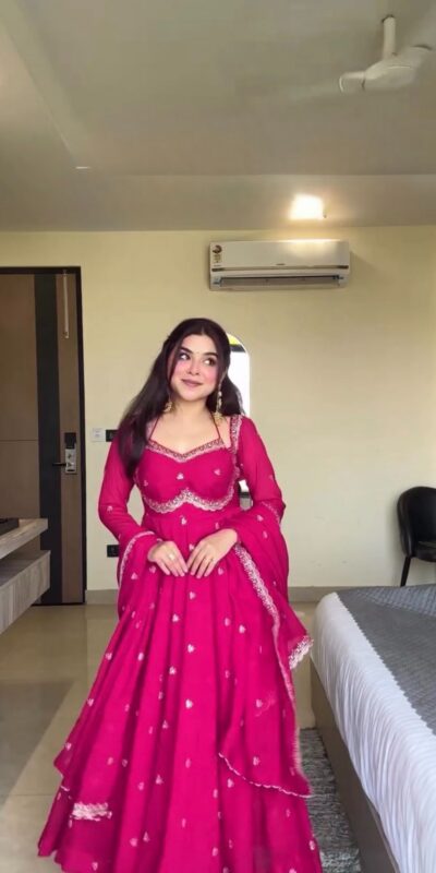 MF 1003 Pink Georgette Gown. Perfect for Wedding, Party, Pongal, Bridal Wear, Anniversary – Affordable Price ₹1799. Delivery 4-6 Working Days. Shop now. | Gowns, Bollywood Gowns, Creative Gowns, Designer Gowns, Embroidered Gowns, Party Wear Gowns