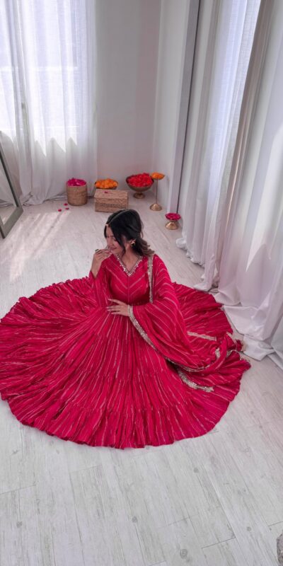 SRK 5305 Pink Color Mal Chanderi Gown with Mirror Work & Lace Work. Grab it for ₹2399. Delivery 4-6 Working Days. Shop now. | Gowns, Bollywood Gowns, Creative Gowns, Designer Gowns, Embroidered Gowns, Party Wear Gowns