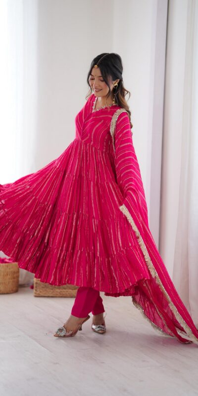 SRK 5305 Pink Color Mal Chanderi Gown with Mirror Work & Lace Work. Grab it for ₹2399. Delivery 4-6 Working Days. Shop now. | Gowns, Bollywood Gowns, Creative Gowns, Designer Gowns, Embroidered Gowns, Party Wear Gowns