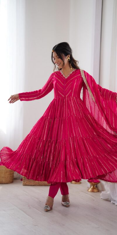 SRK 5305 Pink Color Mal Chanderi Gown with Mirror Work & Lace Work. Grab it for ₹2399. Delivery 4-6 Working Days. Shop now. | Gowns, Bollywood Gowns, Creative Gowns, Designer Gowns, Embroidered Gowns, Party Wear Gowns