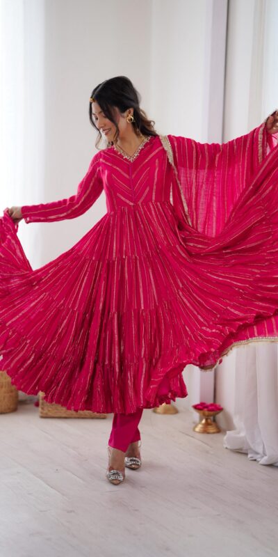 SRK 5305 Pink Color Mal Chanderi Gown with Mirror Work & Lace Work. Grab it for ₹2399. Delivery 4-6 Working Days. Shop now. | Gowns, Bollywood Gowns, Creative Gowns, Designer Gowns, Embroidered Gowns, Party Wear Gowns