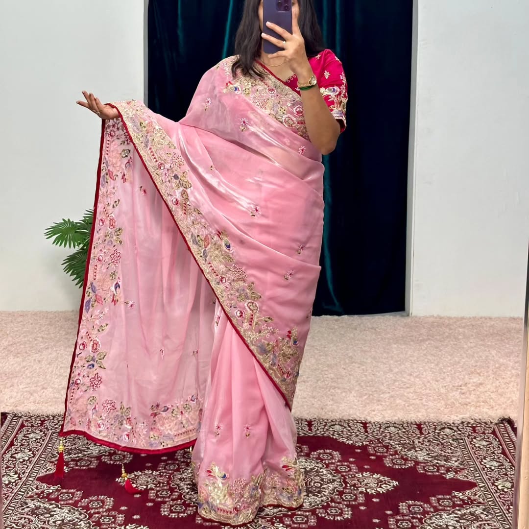 SC 1008 Pink Organza Silk Saree Perfect for Wedding, Party, Eid, Makar Sankranti, Anniversary –. Affordable Price ₹2399. Delivery 4-6 Working Days. | Sarees, Bollywood Sarees, Creative Sarees, Designer Sarees, Embroidered Sarees, Ethnic Saree, Modern Digital sarees, Party Wear Sarees
