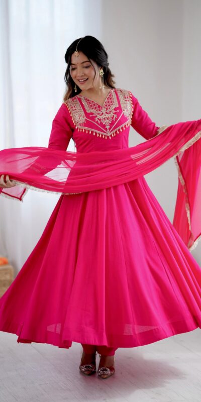 ZSR 3149 Pink Roman silk Gown Perfect for Wedding, Party, Sangeet, Haldi, Lohri – . Introductory Price ₹2099. Delivery 4-6 Working Days. Shop now. | Gowns, Bollywood Gowns, Creative Gowns, Designer Gowns, Embroidered Gowns, Party Wear Gowns