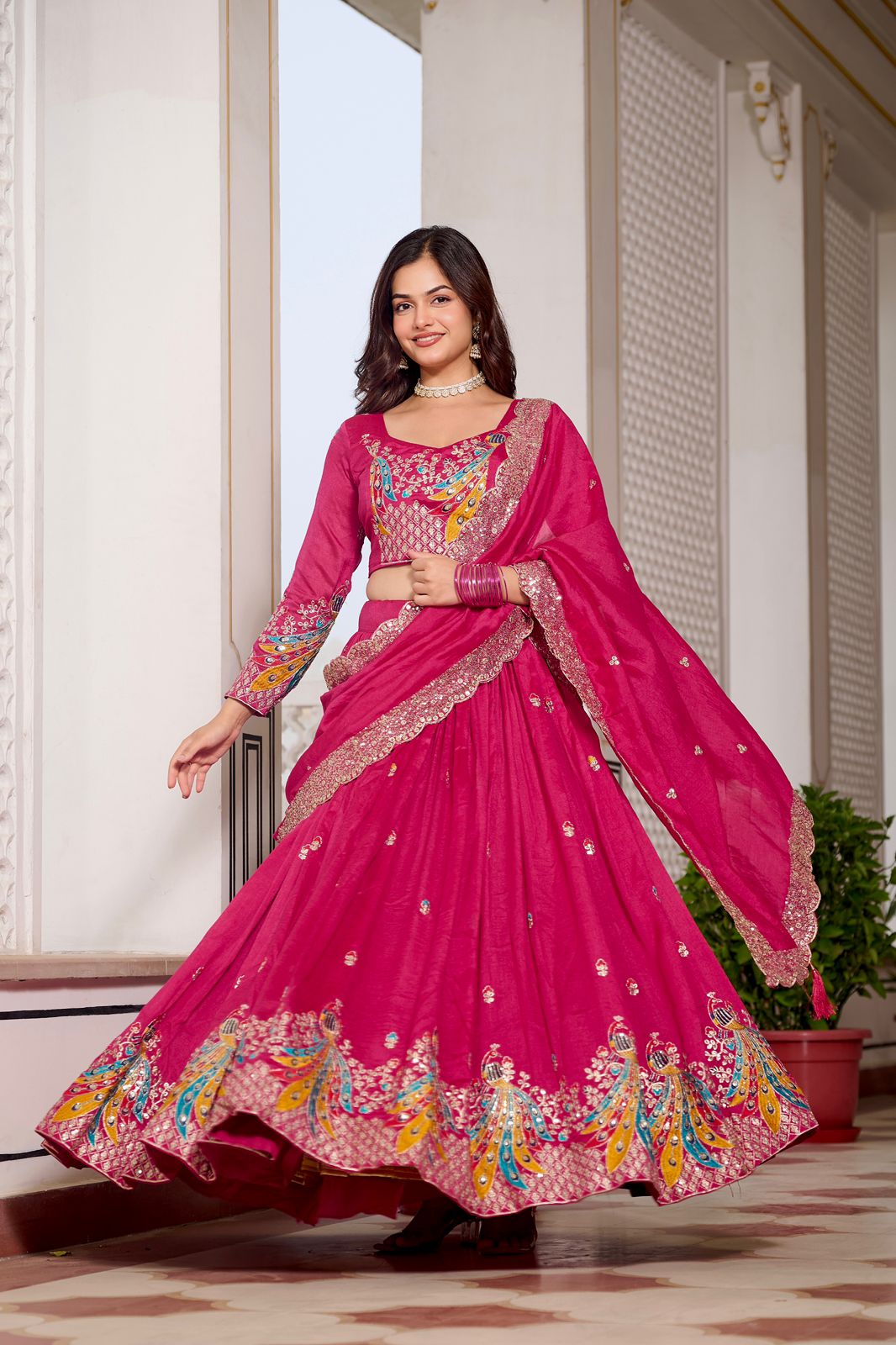Ram 113 Pink Color Vichitra Lehenga Choli with Embroidery Work. Exclusive Offer ₹3099. Delivery 4-6 Working Days. Shop now. | Lehenga, Bollywood Lehenga, Creative Lehenga, Designer Lehenga, Embroidered Lehenga, Party Wear Lehenga