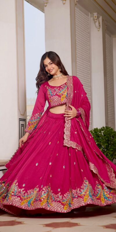 Ram 113 Pink Color Vichitra Lehenga Choli with Embroidery Work. Exclusive Offer ₹3099. Delivery 4-6 Working Days. Shop now. | Lehenga, Bollywood Lehenga, Creative Lehenga, Designer Lehenga, Embroidered Lehenga, Party Wear Lehenga
