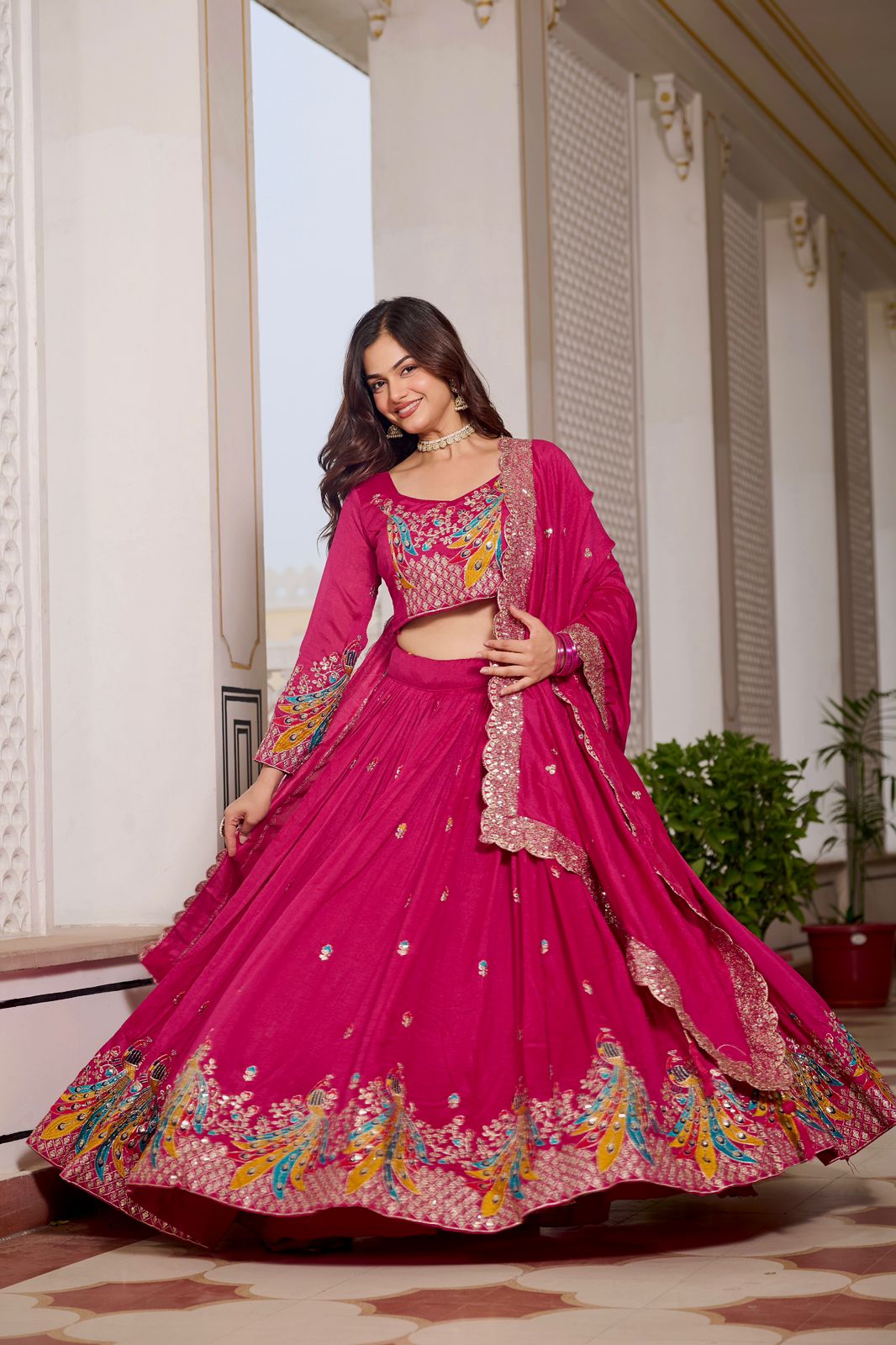 Ram 113 Pink Color Vichitra Lehenga Choli with Embroidery Work. Exclusive Offer ₹3099. Delivery 4-6 Working Days. Shop now. | Lehenga, Bollywood Lehenga, Creative Lehenga, Designer Lehenga, Embroidered Lehenga, Party Wear Lehenga
