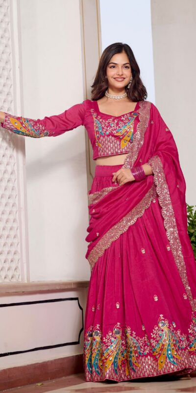 Ram 113 Pink Color Vichitra Lehenga Choli with Embroidery Work. Exclusive Offer ₹3099. Delivery 4-6 Working Days. Shop now. | Lehenga, Bollywood Lehenga, Creative Lehenga, Designer Lehenga, Embroidered Lehenga, Party Wear Lehenga