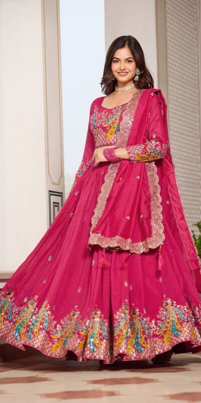 Ram 113 Pink Color Vichitra Lehenga Choli with Embroidery Work. Exclusive Offer ₹3099. Delivery 4-6 Working Days. Shop now. | Lehenga, Bollywood Lehenga, Creative Lehenga, Designer Lehenga, Embroidered Lehenga, Party Wear Lehenga