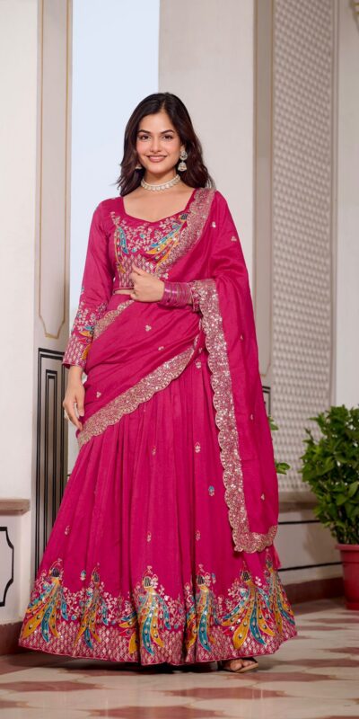 Ram 113 Pink Color Vichitra Lehenga Choli with Embroidery Work. Exclusive Offer ₹3099. Delivery 4-6 Working Days. Shop now. | Lehenga, Bollywood Lehenga, Creative Lehenga, Designer Lehenga, Embroidered Lehenga, Party Wear Lehenga