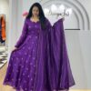 Purple Chinon Embroidery Work Gown