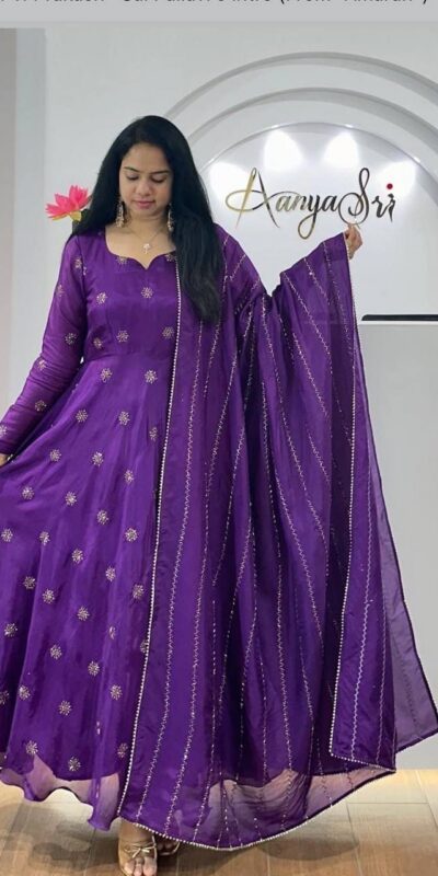 PC 482 Purple Chinon Gown with Embroidery Work. Wedding, Party, Festive, Events, Introductory Price ₹1949. Delivery 4-6 Working Days. Shop now. | Gowns, Bollywood Gowns, Creative Gowns, Designer Gowns, Embroidered Gowns, Party Wear Gowns