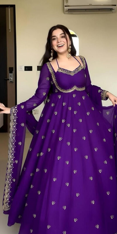 MF 1003 Purple Georgette Gown. Perfect for Wedding, Party, Pongal, Bridal Wear, Anniversary – Affordable Price ₹1799. Delivery 4-6 Working Days. Shop now. | Gowns, Bollywood Gowns, Creative Gowns, Designer Gowns, Embroidered Gowns, Party Wear Gowns