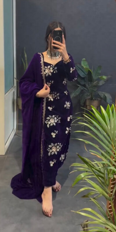 KD 1544 Purple Viscose Velvet Salwar Suit Perfect for Wedding, Party, Makar Sankranti, Onam, Pooja – . Affordable Price ₹1949. Delivery 4-6 Working D | Jump Suits, Salwar suit, Casual Suits, Creative suits, Designer Suits, Palazzo Suits, Party Wear Suits, Patiala Suits, Straight Suits