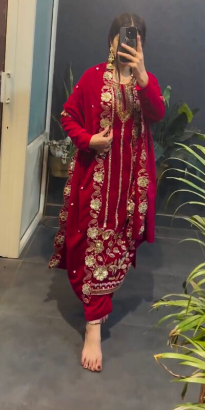 ST 1134 Red 9000 Velvet Salwar Suit with Lace Work & Embroidery Work. Available at ₹2099 only. Delivery 4-6 Working Days. Shop now. | Jump Suits, Salwar suit, Casual Suits, Creative suits, Designer Suits, Palazzo Suits, Party Wear Suits, Patiala Suits, Straight Suits