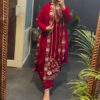 Red 9000 Velvet Lace Embroidery Work Salwar Suit
