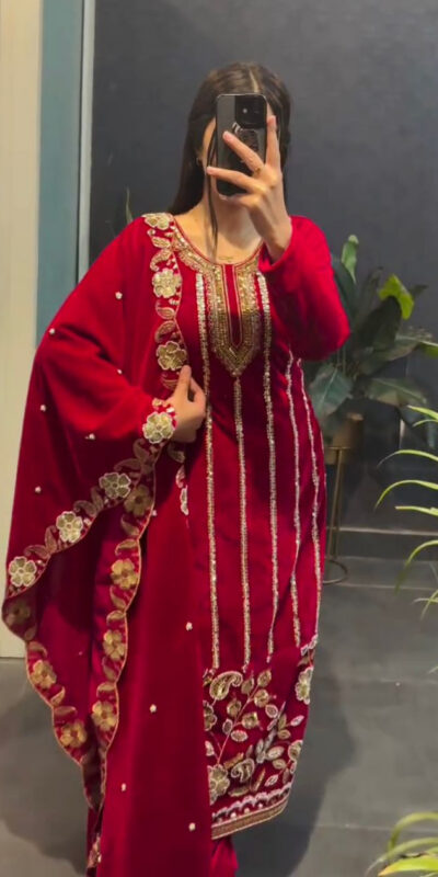 ST 1134 Red 9000 Velvet Salwar Suit with Lace Work & Embroidery Work. Available at ₹2099 only. Delivery 4-6 Working Days. Shop now. | Jump Suits, Salwar suit, Casual Suits, Creative suits, Designer Suits, Palazzo Suits, Party Wear Suits, Patiala Suits, Straight Suits