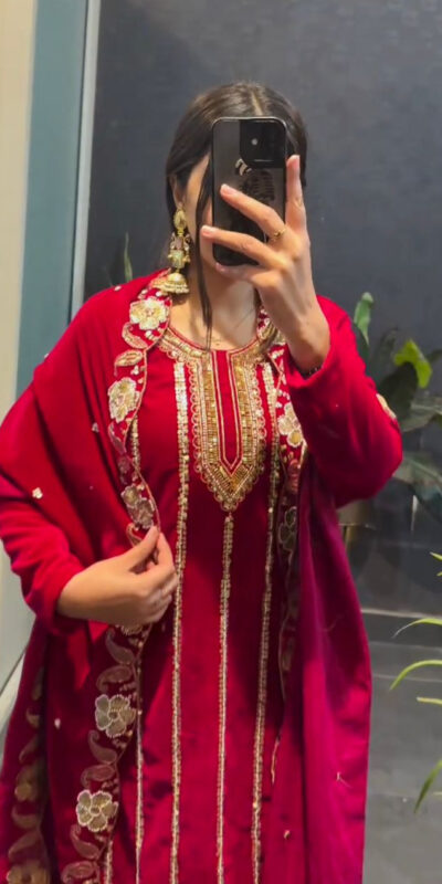 ST 1134 Red 9000 Velvet Salwar Suit with Lace Work & Embroidery Work. Available at ₹2099 only. Delivery 4-6 Working Days. Shop now. | Jump Suits, Salwar suit, Casual Suits, Creative suits, Designer Suits, Palazzo Suits, Party Wear Suits, Patiala Suits, Straight Suits