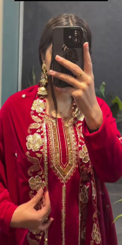 ST 1134 Red 9000 Velvet Salwar Suit with Lace Work & Embroidery Work. Available at ₹2099 only. Delivery 4-6 Working Days. Shop now. | Jump Suits, Salwar suit, Casual Suits, Creative suits, Designer Suits, Palazzo Suits, Party Wear Suits, Patiala Suits, Straight Suits