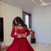 Red Chinon Mirror Lace Work Salwar Suit