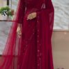 Red Faux Georgette Embroidery Work Saree