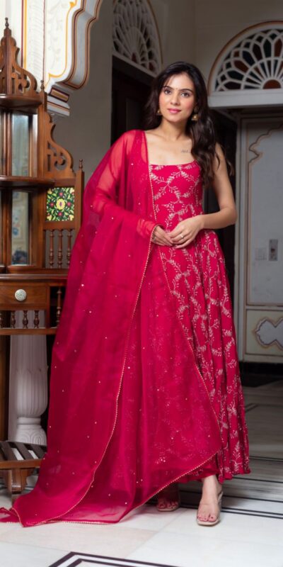 RTC 5958 Red Faux Georgette Anarkali Suit Perfect for Wedding, Party, Anniversary, Holi, Traditional Day – . Available at ₹2499 only. Delivery 4-6 Working | Jump Suits, Salwar suit, Casual Suits, Creative suits, Designer Suits, Palazzo Suits, Party Wear Suits, Patiala Suits, Straight Suits