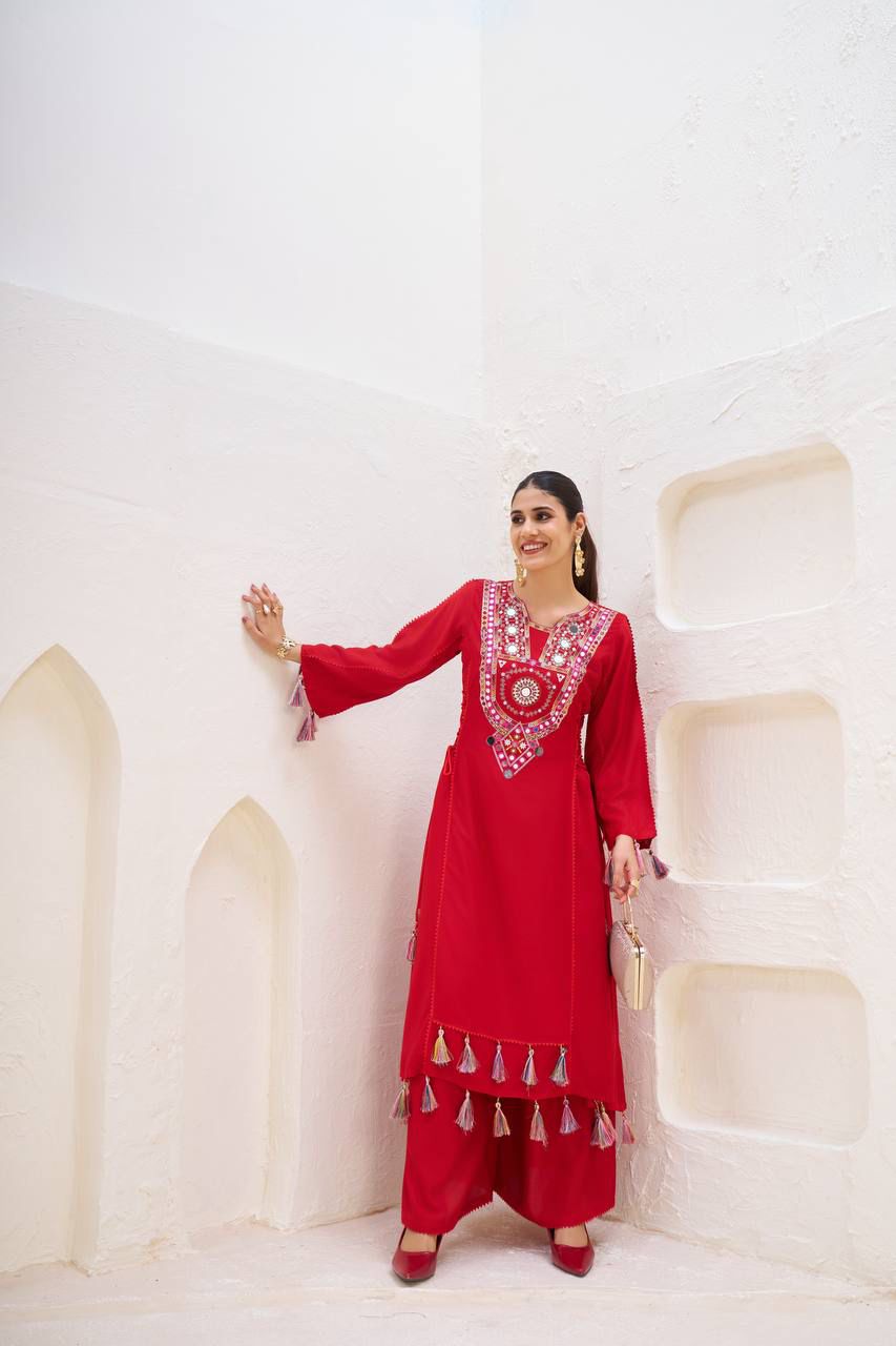 MF 912 Red in Rayon Cotton Embroidery & Mirror Work Salwar Suit . Introductory Price ₹1899. Delivery 4-6 Working Days. Shop now. | Jump Suits, Tops & Bottoms, Track Suits, Salwar suit, Casual Suits, Creative suits, Designer Suits, Palazzo Suits, Party Wear Suits, Patiala Suits, Straight Suits, Trendy Wear