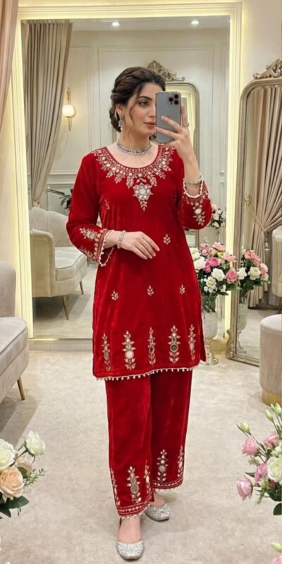 BE 423 Red Velvet Salwar Suit with Embroidery Work & Mirror Work. Now at just ₹1849. Delivery 4-6 Working Days. Shop now. | Jump Suits, Tops & Bottoms, Track Suits, Salwar suit, Casual Suits, Creative suits, Designer Suits, Palazzo Suits, Party Wear Suits, Patiala Suits, Straight Suits, Trendy Wear
