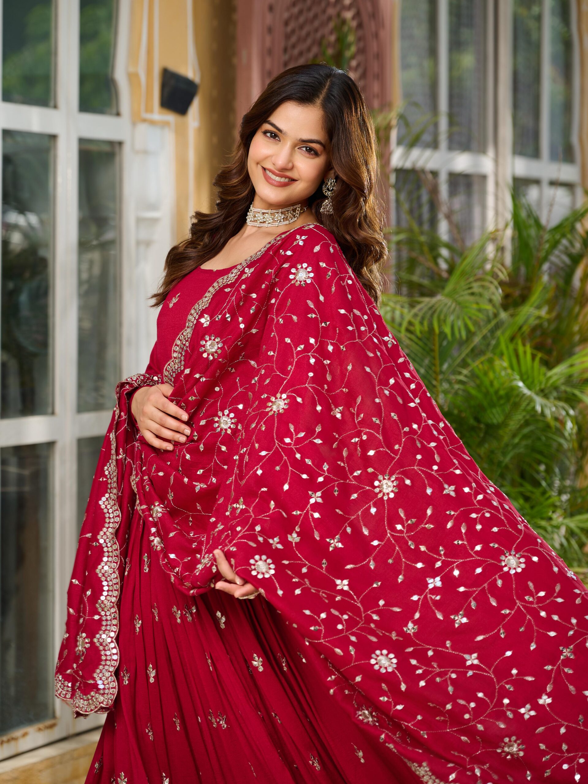 sachin and babi light blue dress Red Vichitra Silk Embroidery Work Gown Online at Best Price