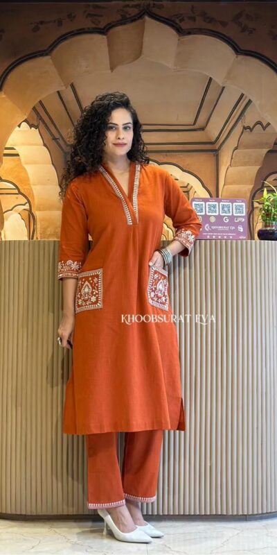 MF 899 Rust in Color Cambric Cotton Embroidery Work & Lace Work Kurti . Best Price ₹1449. Delivery 4-6 Working Days. Shop now. | Kurti, Bollywood Kurti, Creative Kurtis, Designer Kurti, Party Wear Kurti, Selfie Kurti