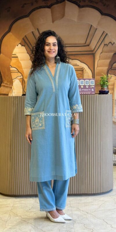 MF 899 Sky Blue in Color Cambric Cotton Embroidery Work & Lace Work Kurti . Best Price โน1449. Delivery 4-6 Working Days. Shop now. | Kurti, Bollywood Kurti, Creative Kurtis, Designer Kurti, Party Wear Kurti, Selfie Kurti