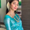 Sky Blue Soft Lichi Silk  Border Lace Work Saree