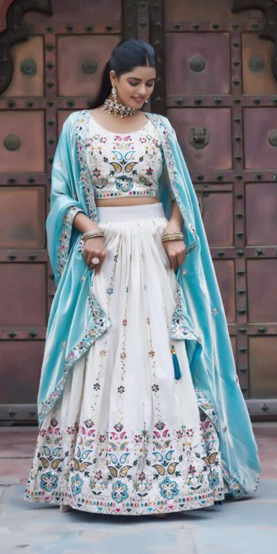 Ram 144 Sky Blue in Pure Tissue silk Embroidery Work Lehenga Choli . Available at ₹3349 only. Delivery 4-6 Working Days. Shop now. | Lehenga, Bollywood Lehenga, Creative Lehenga, Designer Lehenga, Embroidered Lehenga, Party Wear Lehenga