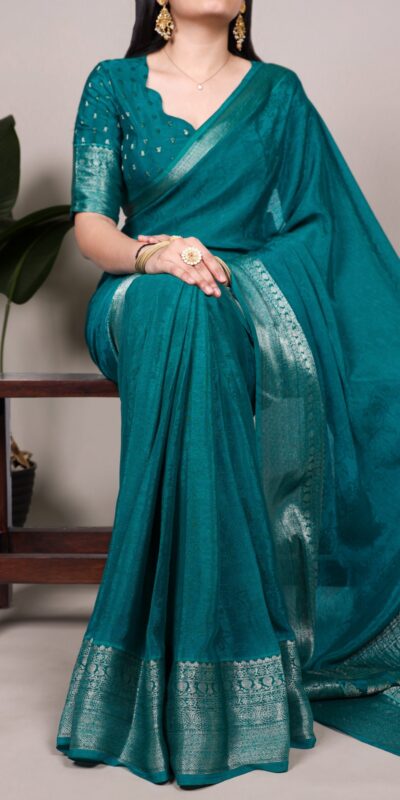 YNF 7916 Teal Chinon Saree with Zari Work. Wedding, Party, Festive, Events Festive Deal ₹1699. Delivery 4-6 Working Days. Shop now. | Sarees, Bollywood Sarees, Creative Sarees, Designer Sarees, Embroidered Sarees, Ethnic Saree, Modern Digital sarees, Party Wear Sarees