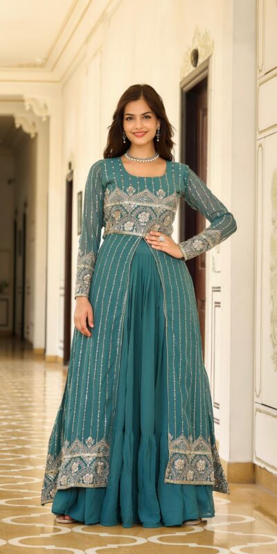 Ram 048 Teal Fox Georgette Lehenga Choli with Embroidery Work. Available at ₹2599 only. Delivery 4-6 Working Days. Shop now. | Lehenga, Bollywood Lehenga, Creative Lehenga, Designer Lehenga, Embroidered Lehenga, Party Wear Lehenga