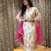 White Chinon Embroidery Lace Work Salwar Suit