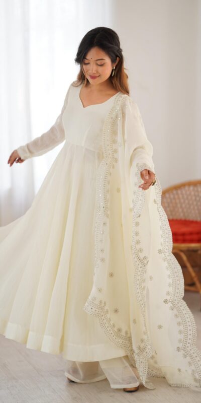 SSR 5006 White Fandy Silk Gown Perfect for Wedding, Party, Pongal, Traditional Day, Baby Shower – . Get it for ₹1999. Delivery 4-6 Working Days. Shop | Gowns, Bollywood Gowns, Creative Gowns, Designer Gowns, Embroidered Gowns, Party Wear Gowns