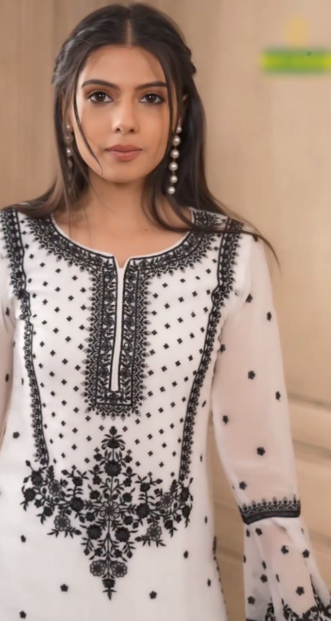 DC 111 White Fox Georgette Salwar Suit with Embroidery Work & Thread Embroidery. Available at ₹2449 only. Delivery 4-6 Working Days. Shop now. | Jump Suits, Salwar suit, Casual Suits, Creative suits, Designer Suits, Palazzo Suits, Party Wear Suits, Patiala Suits, Straight Suits