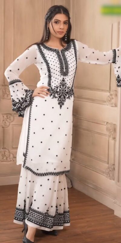 DC 111 White Fox Georgette Salwar Suit with Embroidery Work & Thread Embroidery. Available at ₹2449 only. Delivery 4-6 Working Days. Shop now. | Jump Suits, Salwar suit, Casual Suits, Creative suits, Designer Suits, Palazzo Suits, Party Wear Suits, Patiala Suits, Straight Suits