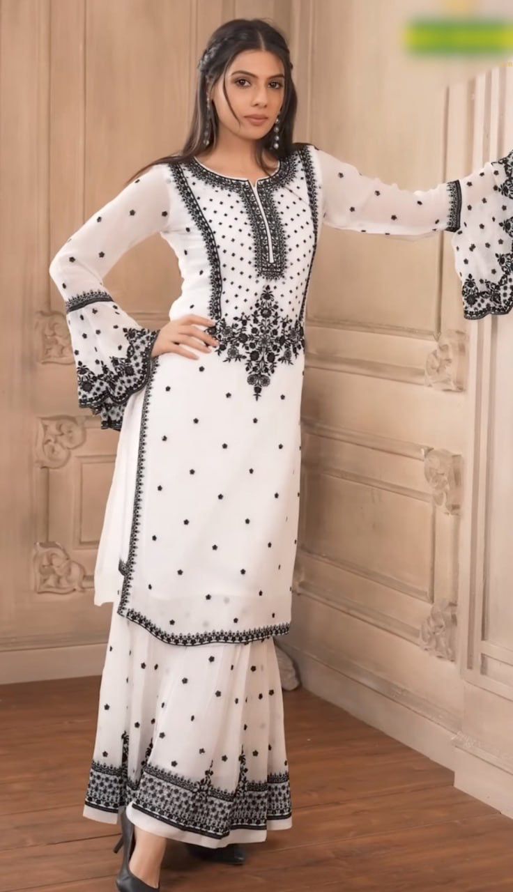 DC 111 White Fox Georgette Salwar Suit with Embroidery Work & Thread Embroidery. Available at ₹2449 only. Delivery 4-6 Working Days. Shop now. | Jump Suits, Salwar suit, Casual Suits, Creative suits, Designer Suits, Palazzo Suits, Party Wear Suits, Patiala Suits, Straight Suits