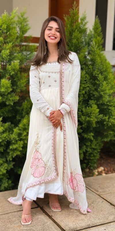 ZF 426 White Georgette Gown Perfect for Wedding, Party, Eid, Festival Celebrations, Haldi – . Introductory Price ₹1849. Delivery 4-6 Working Days. | Gowns, Bollywood Gowns, Creative Gowns, Designer Gowns, Embroidered Gowns, Party Wear Gowns