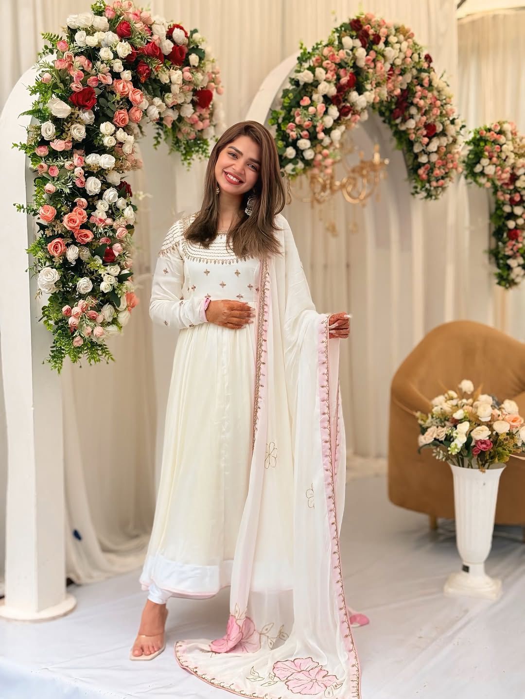 ZF 426 White Georgette Gown Perfect for Wedding, Party, Eid, Festival Celebrations, Haldi – . Introductory Price ₹1849. Delivery 4-6 Working Days. | Gowns, Bollywood Gowns, Creative Gowns, Designer Gowns, Embroidered Gowns, Party Wear Gowns