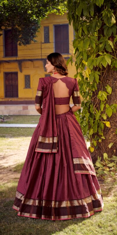 LNB 1900 Wine Color Chettinad Cotton Chex Zari Work Lehenga Choli . Now at just ₹3249. Delivery 4-6 Working Days. Shop now. | Lehenga, Bollywood Lehenga, Creative Lehenga, Designer Lehenga, Embroidered Lehenga, Party Wear Lehenga