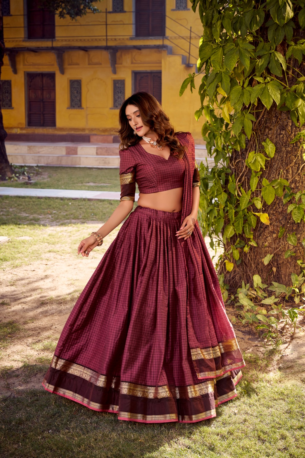 LNB 1900 Wine Color Chettinad Cotton Chex Zari Work Lehenga Choli . Now at just ₹3249. Delivery 4-6 Working Days. Shop now. | Lehenga, Bollywood Lehenga, Creative Lehenga, Designer Lehenga, Embroidered Lehenga, Party Wear Lehenga