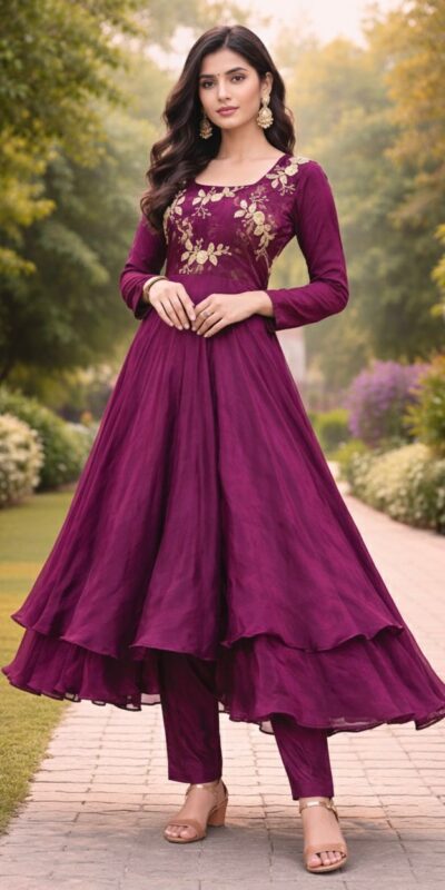 ZF 434 Wine Fandy Silk Gown with Embroidery Work. Special Price ₹2449. Wedding, Party, Festive, Events Delivery 4-6 Working Days. Shop now. | Gowns, Bollywood Gowns, Creative Gowns, Designer Gowns, Embroidered Gowns, Party Wear Gowns