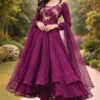 ZF 434 Wine Fandy Silk Gown with Embroidery Work. Special Price ₹2449. Wedding, Party, Festive, Events Delivery 4-6 Working Days. Shop now. | Gowns, Bollywood Gowns, Creative Gowns, Designer Gowns, Embroidered Gowns, Party Wear Gowns