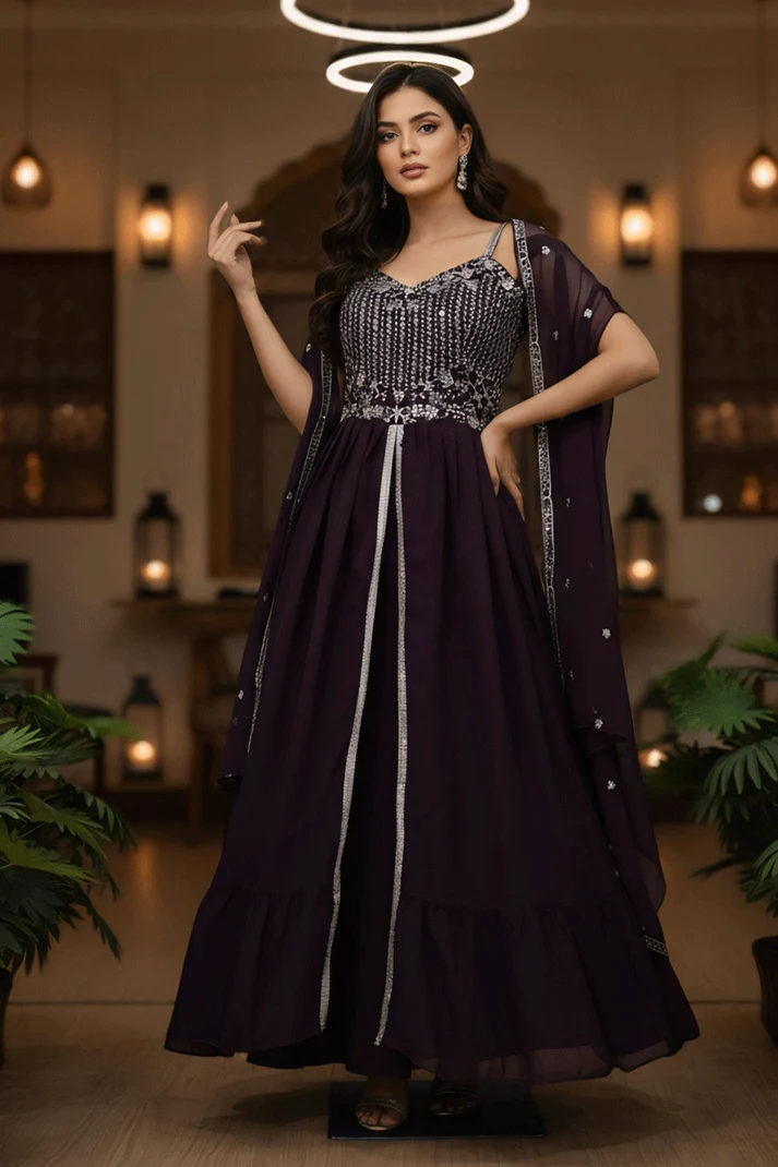 ST 1139 Wine in Faux Georgette Embroidery Work & Lace Work Lehenga Choli . Available at ₹1949 only. Delivery 4-6 Working Days. Shop now. | Lehenga, Bollywood Lehenga, Creative Lehenga, Designer Lehenga, Embroidered Lehenga, Party Wear Lehenga